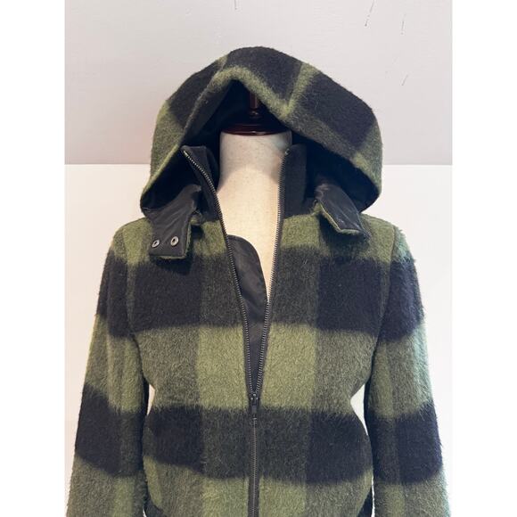 Alice & Olivia Black and Olive Plaid Hooded Bomber Jacket XS - Picture 7 of 9